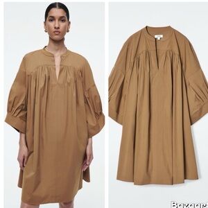 COS Pleated Mini Tunic Dress – Size 10 – Camel Tan